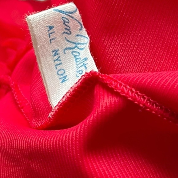 Vintage RARE Van Raalte Nylon Red Slip Dress Opaque Pleated Hem Lingerie Small - Picture 7 of 8